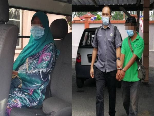 Tertuduh wanita dan lelaki sewaktu hadir di Mahkamah Rendah Syariah Hulu Terengganu.
