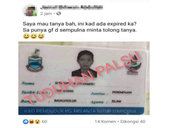 Kad penduduk Kampung Melanta Tutup Semporna didakwa digunakan di Negeri Di Bawah Bayu itu yang tular di media sosial dengan mengaitkan parti itu hari ini.