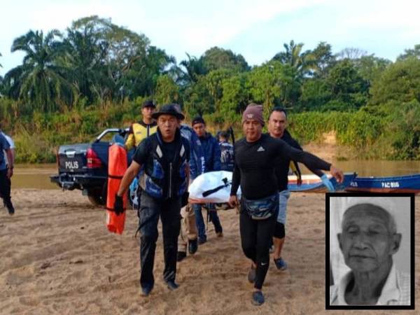 Mayat Othman dijumpai terapung di sungai oleh pasukan mencari dan menyelamat jam 7.39 pagi tadi selepas dilaporkan hilang Rabu lalu. (Gambar kecil: Othman)