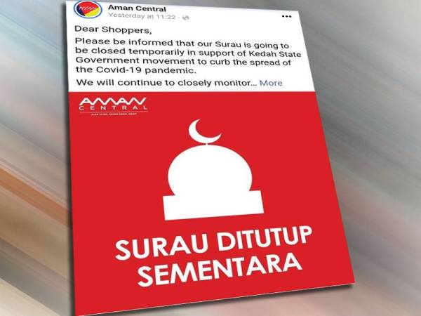 Notis penutupan sementara yang dimuatnaik di Facebook Aman Sentral.