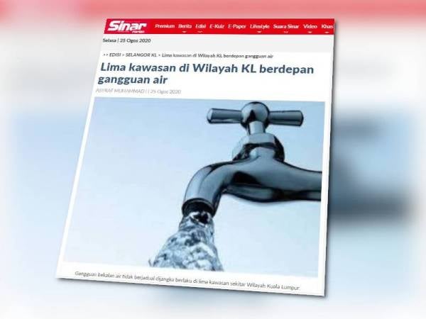 Gangguan bekalan air di lima kawasan di Wilayah Kuala Lumpur dijangka pulih sepenuhnya pagi esok.