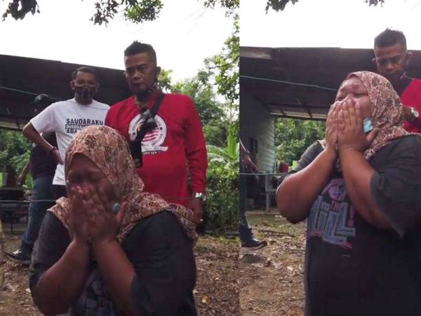 Wanita sebak ketika menerima kunjungan Ustaz Ebit Lew di rumahnya di Sandakan.