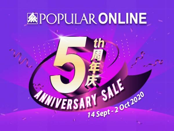 Jualan ulang tahun ke-5 POPULAR Online bermula hari ini sehingga 2 Oktober depan.
