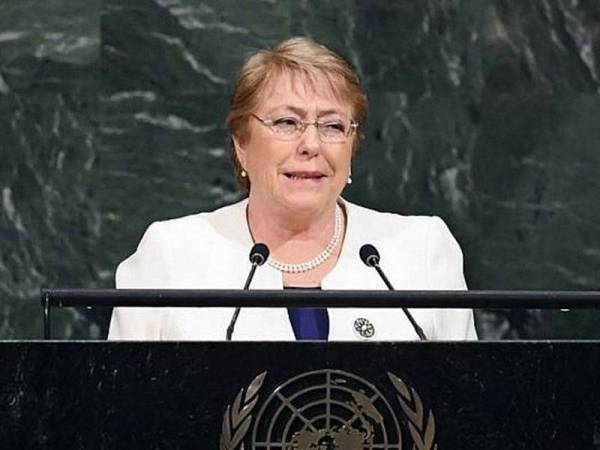 Michelle Bachelet menyuarakan isu tentang Myanmar, Gaza dan penduduk kulit hitam Amerika Syarikat ketika berucap pada Majlis Hak Asasi Manusia PBB ke-45 di Geneva, Switzerland pada Isnin lalu. - Foto AFP