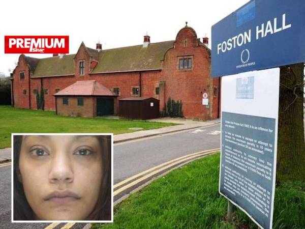 Papan tanda menunjukkan penjara HMP Foston Hall in Derbyshire. - Foto Prison ORG UK - (Gambar kecil: Farieissia Martin - Foto Polis Merseyside)