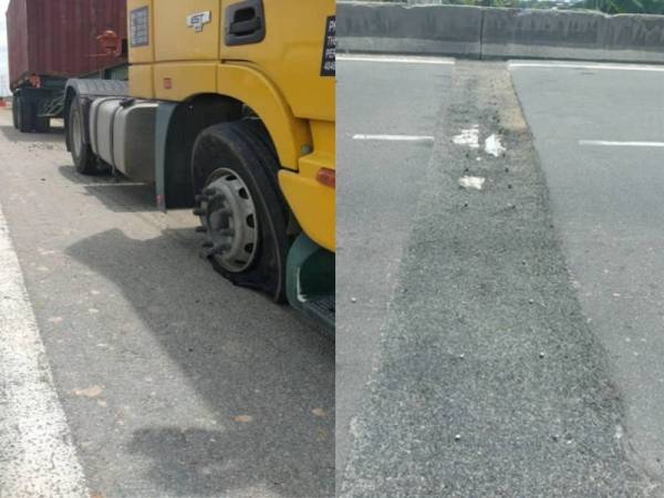 Beberapa buah kenderaan berat terkandas selepas mengalami kebocoran tayar di jejambat Jalan Kapal Layar Pelabuhan Klang semalam.