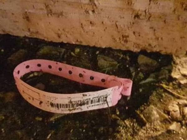Gelang pink yang dipercayai ditanggalkan dan ditinggalkan di pekarangan tempat letak kereta restoran terbabit.