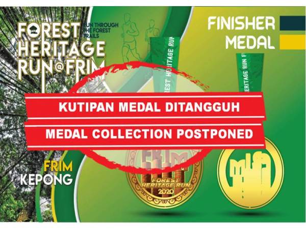 FRIM membatalkan acara Forest Heritage Run@FRIM 2020 (FHR@FRIM2020) sementara kutipan medal yang dijadualkan berlangsung pada 10-11 Oktober lalu terpaksa ditangguhkan sehingga satu tarikh yang akan diumumkan kelak - Foto Facebook FRIM