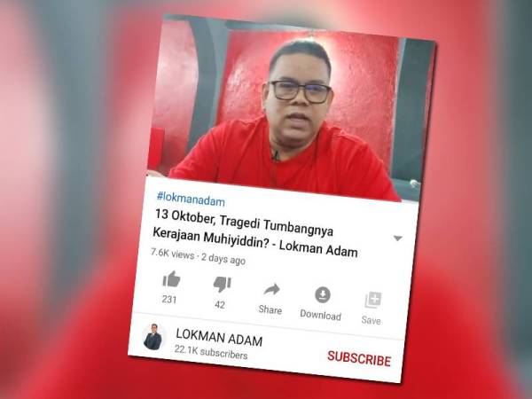 Tangkap layar video Lokman Adam yang dikatakan menghina Yang di-Pertuan Agong Al-Sultan Abdullah Ri'ayatuddin Al-Mustaffa Billah Shah.