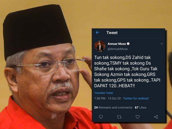 Tangkap layar kenyataan Annuar di Twitternya sebentar tadi.
