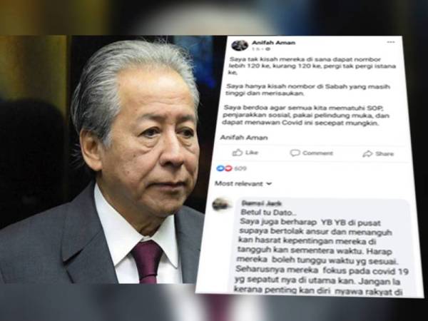 Tangkap layar hantaran Anifah di Facebook beliau hari ini.