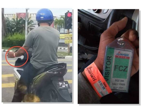 Gambar yang tular menunjukkan seorang lelaki memakai gelang merah jambu yang sebenarnya adalah tag keluar masuk kompleks bebas cukai KLIA.