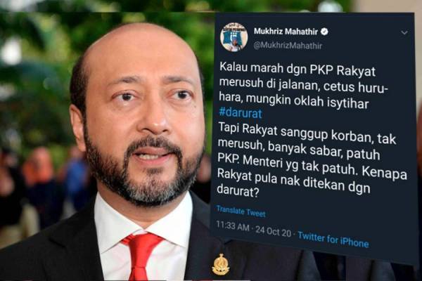Tangkap layar Twitter Mukhriz hari ini
