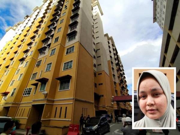 Mangsa dipercayai tergelincir dari tingkat atas flat 15 tingkat yang didiami keluarganya di Flat Ladang Gemilang 1 Kuala Terengganu petang tadi. (Saksi kejadian: Siti Mafatehah Alias)