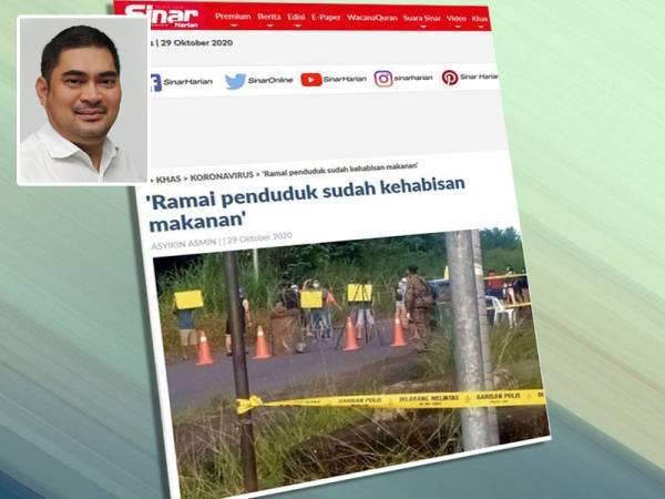 Sinar Harian melaporkan sebahagian penduduk di Taman Semarak yang sedang menjalani PKPD kecewa berikutan kekurangan bekalan makanan di kawasan mereka sejak PKPD dikuatkuasakan Isnin lalu. Gambar kecil: Ir Shahelmey Yahya
