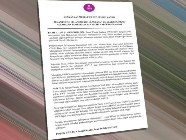 PWB Dewan Undangan Negeri (DUN) Sungai Kandis berpuas hati dengan Belanjawan Selangor 2021 yang dibentangkan oleh Menteri Besar, Datuk Seri Amirudin Shari semalam.