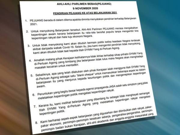 Pendirian Pejuang berhubung Belanjawan 2021.