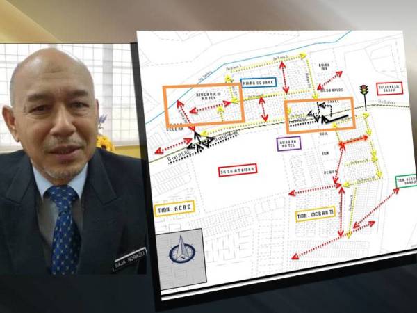 Pelan perubahan lalu lintas di Pusat perniagaan Kiara, Bahau. Gambar kiri: Raja Norazli