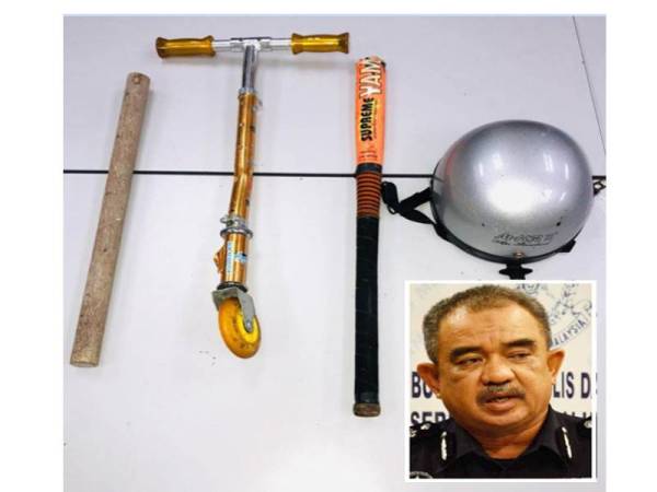 Antara barangan yang digunakan sebagai senjata yang dirampas dari sembilan suspek yang ditahan.
Gambar kecil: Noorzainy Mohd Noor