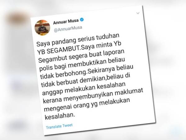 Tangkap layar ciapan Annuar di Twitternya.