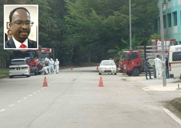 Kelihatan anggota Pejabat Kesihatan Daerah di kawasan Jalan Haruan untuk melakukan saringan. Gambar kecil: S Veerapan