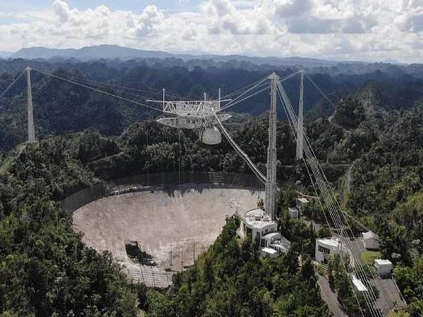 Gambar fail menunjukkan Teleskop Arecibo sebelum ia jatuh di Arecibo, Puerto Rico. - Foto AFP