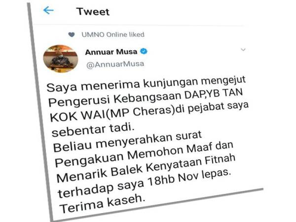 Ciapan Annuar berhubung kedatangan Kok Wai di pejabatnya hari ini.