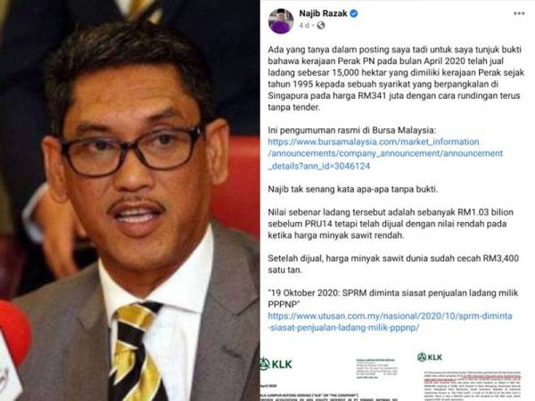 Tangkap layar Facebook Najib pada 4 Disember lalu.