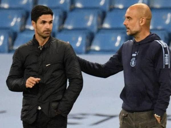 Guardiola (kanan) bersama Arteta.