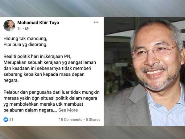 Tangkap layar Facebook Mohamad Khir pada Ahad.