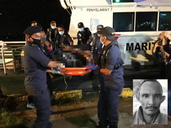 Jenazah mangsa dibawa pulang dari Pulau Perhentian ke Jeti Maritim Malaysia Kelantan pada jam 10 malam menggunakan Kapal Maritim (KM) Tok Bali. Gambar kecil: Mangsa