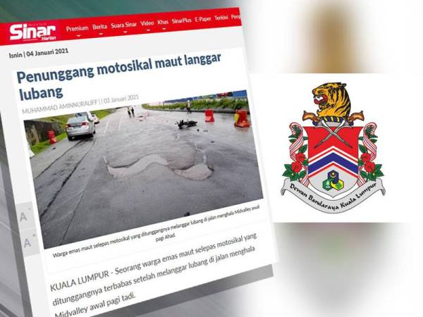 Laporan Sinar Harian berkaitan kemalangan yang berlaku pada Ahad.