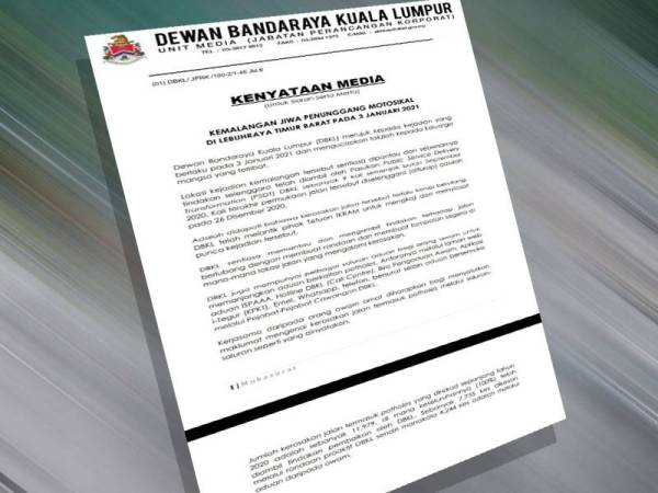 Kenyataan media DBKL berhubung insiden maut melibatkan jalan berlubang yang dilaporkan berlaku semalam.