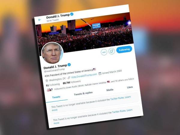 Twitter menyekat akaun Donald Trump sekurang-kurangnya 12 jam kerana bahasa retorik melampau dan memberi amaran akaun itu mungkin ditutup sepenuhnya jika masih melanggar peraturan.