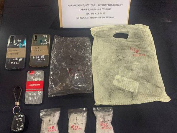 Syabu yang dirampas dalam dua serbuan di Kampung Sembulan.