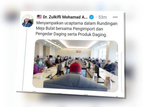 Ciapan Zulkifli mengenai rundingan meja bulat bersama pengimport dan pengedar daging serta produk daging pada Isnin di akaun Twitter rasmi beliau pada Rabu.