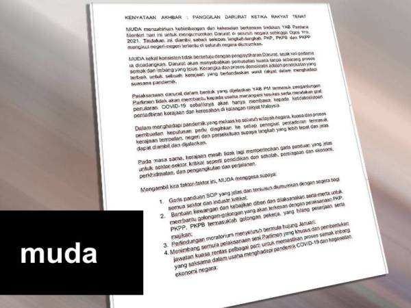 Tangkap layar kenyataan media Muda pada Selasa.