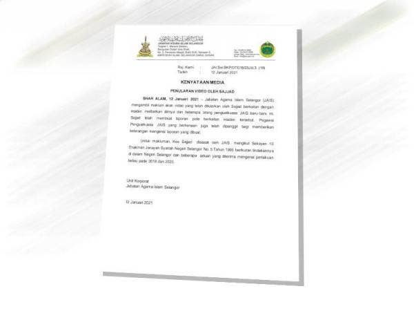 Kenyataan media JAIS berhubung siasatan dijalankan terhadap Sajat dan video yang ditularkan jutawan kosmetik tersebut.