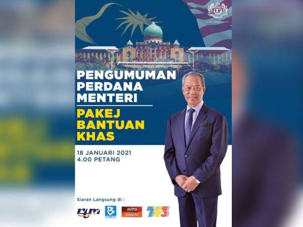 Perdana Menteri, Tan Sri Muhyiddin Yassin dijangka akan mengumumkan Pakej Bantuan Khas pada jam 4 petang ini.