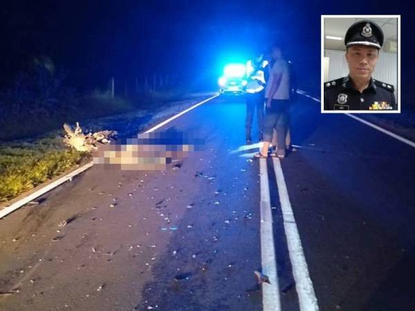 Kemalangan di Jalan Bahau-Kemayan menyebabkan kematian seorang penunggang motosikal pada Isnin. Gambar kecil: Supt Hoo Chang Hook