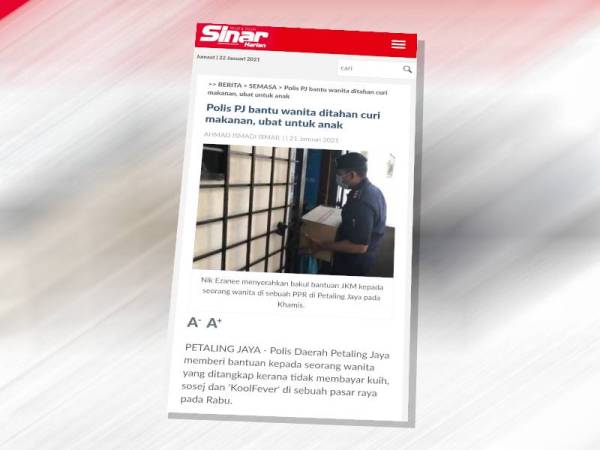 Laporan Sinar Harian berkenaan wanita ditangkap kerana tidak membayar kuih, sosej dan 'KoolFever' di sebuah pasar raya yang kisahnya tular di media sosial baru-baru ini.