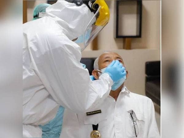 Sri Purnomo ketika melakukan ujian swab bagi memastikannya bebas Covid-19. - Foto Instagram Sri Purnomo