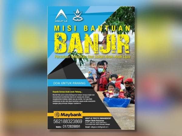 Anak-anak Lipis di Lembah Klang dan orang ramai dialu-alukan menghulurkan sumbangan ke Tabung Bantuan Banjir ANLIP LK.
