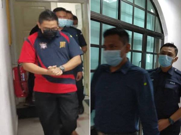 Tertuduh dibawa ke Mahkamah Sesyen Johor Bahru pada Isnin.
Gambar kanan: Tertuduh (depan) yang juga anggota PGA dibawa ke Mahkamah Sesyen Johor Bahru pada Isnin.