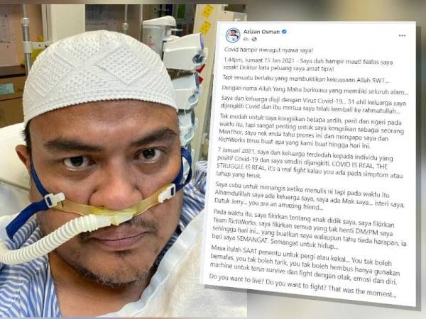 Pakar motivasi dan penceramah, Datuk Azizan Osman pada Khamis mengesahkan beliau dijangkiti Covid-19 selepas menjadi kontak rapat dengan seorang pesakit yang sama pada 7 Januari lalu.