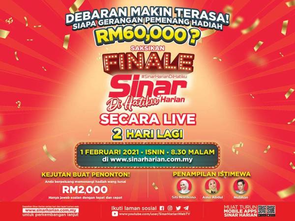 Pembaca setia Sinar Harian masih mempunyai harapan untuk memenangi wang tunai sebanyak RM2,000 yang akan diberikan pada malam pengumuman pemenang, Finale Sinar Harian Di Hatiku.