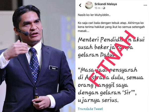 Kenyataan tular di Facebook Srikandi Malaya yang didakwa sebagai fitnah. Gambar kiri: Dr Mohd Radzi