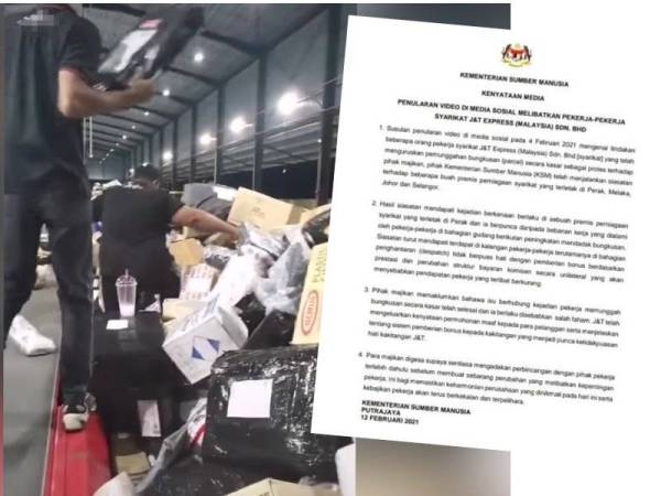 Kenyataan KSM berkaitan penularan video berhubung tindakan beberapa orang pekerja syarikat J&T Express (Malaysia) Sdn Bhd yang telah menguruskan pemunggahan bungkusan (parcel) secara kasar sebagai protes terhadap pihak majikan.