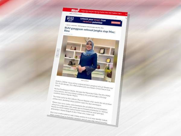 Laporan Sinar Harian pada Isnin lalu berhubung RUU membabitkan gangguan seksual.