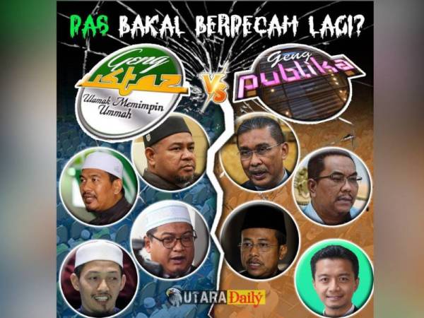 Poster yang tersebar memaparkan gambar ahli Pas konon berpecah dua kumpulan dikenali sebagai 'Geng Publika' dan 'Geng Ustaz'.